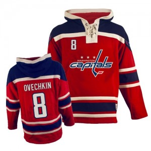 Old Time Hockey Washington Capitals 8 Men's Alex Ovechkin Authentic Red Sawyer Hooded Sweatshirt NHL Jersey