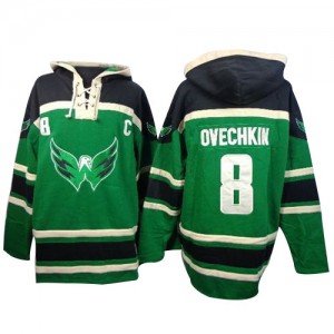 Old Time Hockey Washington Capitals 8 Men's Alex Ovechkin Premier Green St. Patrick's Day McNary Lace Hoodie NHL Jersey