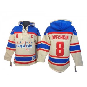Old Time Hockey Washington Capitals 8 Men's Alex Ovechkin Authentic Cream Sawyer Hooded Sweatshirt NHL Jersey