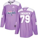 Adidas Washington Capitals Men's Charlie Lindgren Authentic Purple Fights Cancer Practice NHL Jersey