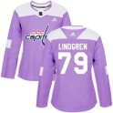 Adidas Washington Capitals Women's Charlie Lindgren Authentic Purple Fights Cancer Practice NHL Jersey