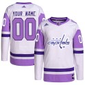 Adidas Washington Capitals Men's Custom Authentic White/Purple Custom Hockey Fights Cancer Primegreen NHL Jersey