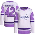 Adidas Washington Capitals Men's Martin Fehervary Authentic White/Purple Hockey Fights Cancer Primegreen NHL Jersey