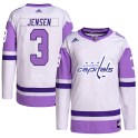 Adidas Washington Capitals Men's Nick Jensen Authentic White/Purple Hockey Fights Cancer Primegreen NHL Jersey