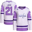 Adidas Washington Capitals Men's Brooks Laich Authentic White/Purple Hockey Fights Cancer Primegreen NHL Jersey