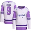 Adidas Washington Capitals Men's Dmitry Orlov Authentic White/Purple Hockey Fights Cancer Primegreen NHL Jersey