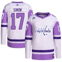 Adidas Washington Capitals Men's Chris Simon Authentic White/Purple Hockey Fights Cancer Primegreen NHL Jersey