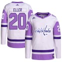 Adidas Washington Capitals Youth Lars Eller Authentic White/Purple Hockey Fights Cancer Primegreen NHL Jersey