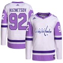 Adidas Washington Capitals Youth Evgeny Kuznetsov Authentic White/Purple Hockey Fights Cancer Primegreen NHL Jersey