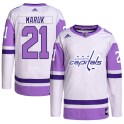 Adidas Washington Capitals Youth Dennis Maruk Authentic White/Purple Hockey Fights Cancer Primegreen NHL Jersey