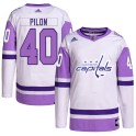 Adidas Washington Capitals Youth Garrett Pilon Authentic White/Purple Hockey Fights Cancer Primegreen NHL Jersey