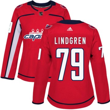 Adidas Washington Capitals Women's Charlie Lindgren Authentic Red Home NHL Jersey