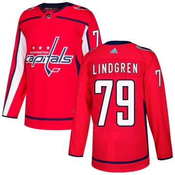 Adidas Washington Capitals Youth Charlie Lindgren Authentic Red Home NHL Jersey