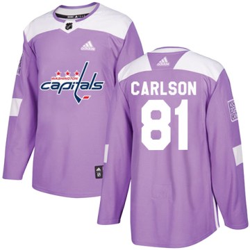 Adidas Washington Capitals Men's Adam Carlson Authentic Purple Fights Cancer Practice NHL Jersey