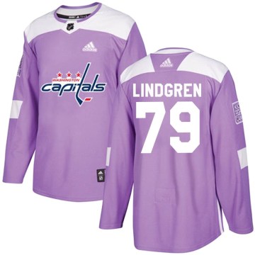 Adidas Washington Capitals Youth Charlie Lindgren Authentic Purple Fights Cancer Practice NHL Jersey