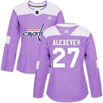 Adidas Washington Capitals Women's Alexander Alexeyev Authentic Purple Fights Cancer Practice NHL Jersey