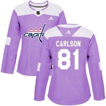 Adidas Washington Capitals Women's Adam Carlson Authentic Purple Fights Cancer Practice NHL Jersey