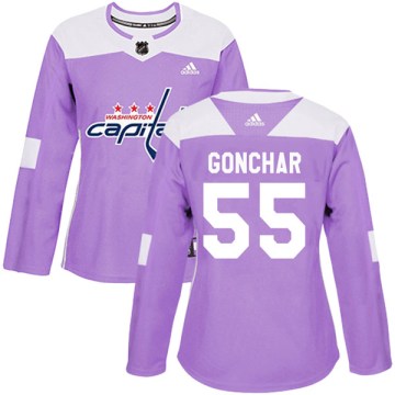 Adidas Washington Capitals Women's Sergei Gonchar Authentic Purple Fights Cancer Practice NHL Jersey