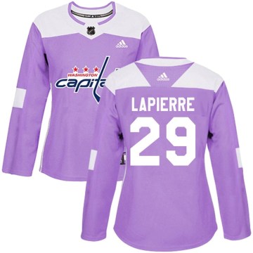 Adidas Washington Capitals Women's Hendrix Lapierre Authentic Purple Fights Cancer Practice NHL Jersey
