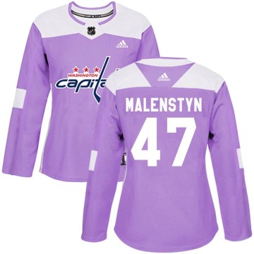 Adidas Washington Capitals Women's Beck Malenstyn Authentic Purple Fights Cancer Practice NHL Jersey