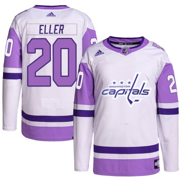 Adidas Washington Capitals Men's Lars Eller Authentic White/Purple Hockey Fights Cancer Primegreen NHL Jersey