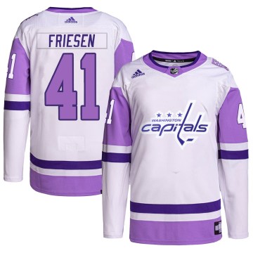 Adidas Washington Capitals Men's Jeff Friesen Authentic White/Purple Hockey Fights Cancer Primegreen NHL Jersey