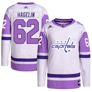 Adidas Washington Capitals Men's Carl Hagelin Authentic White/Purple Hockey Fights Cancer Primegreen NHL Jersey