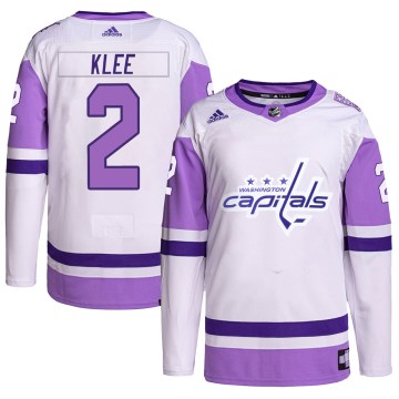 Adidas Washington Capitals Men's Ken Klee Authentic White/Purple Hockey Fights Cancer Primegreen NHL Jersey