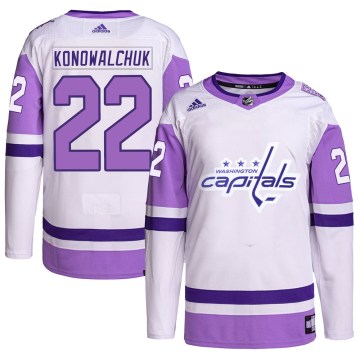 Adidas Washington Capitals Men's Steve Konowalchuk Authentic White/Purple Hockey Fights Cancer Primegreen NHL Jersey