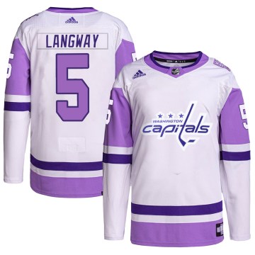 Adidas Washington Capitals Men's Rod Langway Authentic White/Purple Hockey Fights Cancer Primegreen NHL Jersey