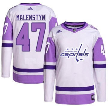 Adidas Washington Capitals Men's Beck Malenstyn Authentic White/Purple Hockey Fights Cancer Primegreen NHL Jersey