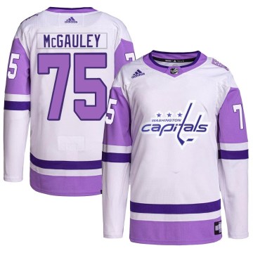 Adidas Washington Capitals Men's Tim McGauley Authentic White/Purple Hockey Fights Cancer Primegreen NHL Jersey
