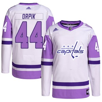 Adidas Washington Capitals Men's Brooks Orpik Authentic White/Purple Hockey Fights Cancer Primegreen NHL Jersey