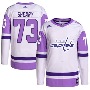 Adidas Washington Capitals Men's Conor Sheary Authentic White/Purple Hockey Fights Cancer Primegreen NHL Jersey