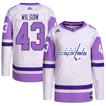 Adidas Washington Capitals Men's Tom Wilson Authentic White/Purple Hockey Fights Cancer Primegreen NHL Jersey