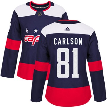 Adidas Washington Capitals Women's Adam Carlson Authentic Navy Blue 2018 Stadium Series NHL Jersey