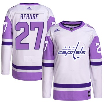 Adidas Washington Capitals Youth Craig Berube Authentic White/Purple Hockey Fights Cancer Primegreen NHL Jersey