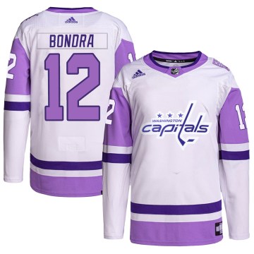 Adidas Washington Capitals Youth Peter Bondra Authentic White/Purple Hockey Fights Cancer Primegreen NHL Jersey