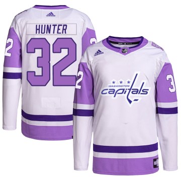 Adidas Washington Capitals Youth Dale Hunter Authentic White/Purple Hockey Fights Cancer Primegreen NHL Jersey