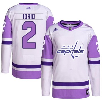 Adidas Washington Capitals Youth Vincent Iorio Authentic White/Purple Hockey Fights Cancer Primegreen NHL Jersey