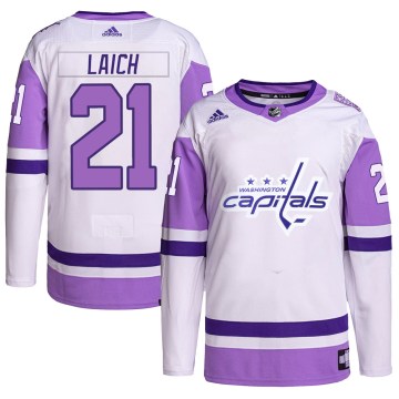 Adidas Washington Capitals Youth Brooks Laich Authentic White/Purple Hockey Fights Cancer Primegreen NHL Jersey