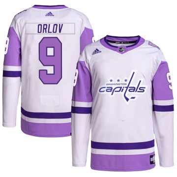 Adidas Washington Capitals Youth Dmitry Orlov Authentic White/Purple Hockey Fights Cancer Primegreen NHL Jersey