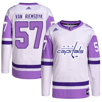Adidas Washington Capitals Youth Trevor van Riemsdyk Authentic White/Purple Hockey Fights Cancer Primegreen NHL Jersey