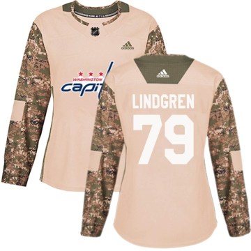 Adidas Washington Capitals Women's Charlie Lindgren Authentic Camo Veterans Day Practice NHL Jersey