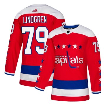 Adidas Washington Capitals Men's Charlie Lindgren Authentic Red Alternate NHL Jersey